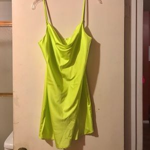 Neon green silk/satin mini dress